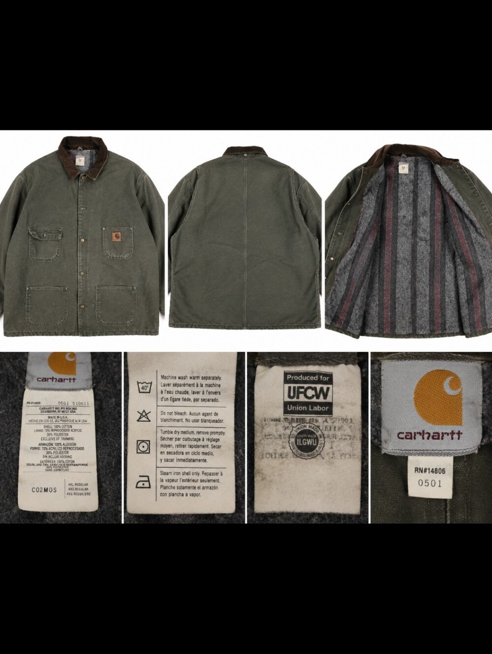 Vintage Carhartt C02 MOS Chore Coat 4XL USA Made Blanket Lined 2001 GreenVintage - Picture 2 of 2